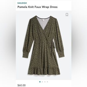 Kaileigh women’s olive green and black floral faux wrap dress. Size medium.